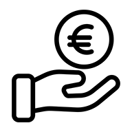 Ein Bild von einer Hand mit einer Euro-Münze ist das Symbol für: Geld.
