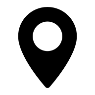 Ein schwarzer Tropfen mit einem weißen Kreis in der Mitte ist das Symbol für: Ort.